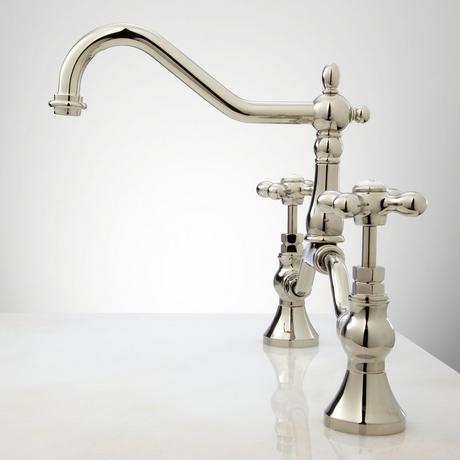 Elnora Bridge Bathroom Faucet - Cross Handles - Overflow - Polished Nickel