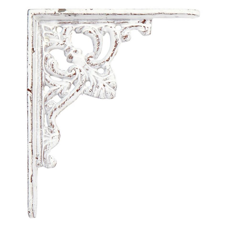 Fleur de Lis Cast Iron Shelf Bracket - 4-1/4" x 5-1/4" H - Distressed White, , large image number 0