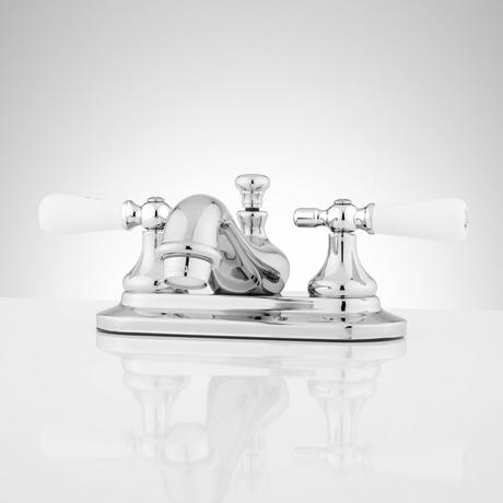 Teapot Centerset Bathroom Faucet - Small Porcelain Lever Handles
