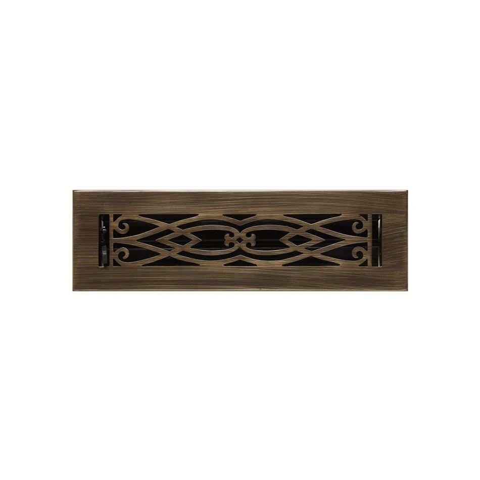 Victorian Brass Floor Register - Antique Brass 2-1/4" x 12" (3-1/2" x 14" Overall), , large image number 0