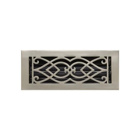 Victorian Brass Floor Register - Brushed Nickel 4" x 14" (5-1/2" x 15-7/8" Overall)