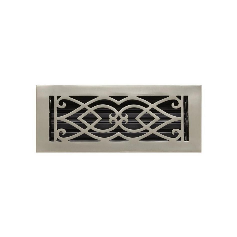 Victorian Brass Floor Register - Brushed Nickel 4"x 8" (5-7/8"x9-1/2" Overall), , large image number 0