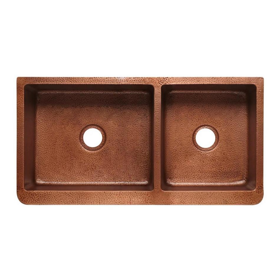42" Fiona 60/40 Offset Double-Bowl Hammered Copper Farmhouse Sink, , large image number 1