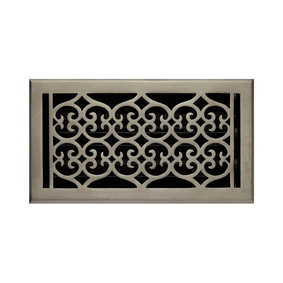Old Victorian Solid Brass Floor Register - Brushed Nickel 6" x 8" (6-5/8" x 9-1/8" Overall), , large image number 0
