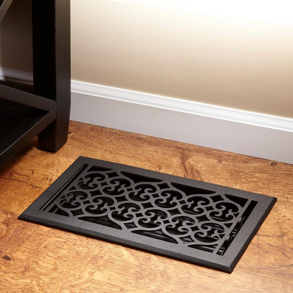 Old Victorian Cast Iron Floor Register - 6" x 14" (6-7/8" x 15-5/8" Overall), , large image number 0
