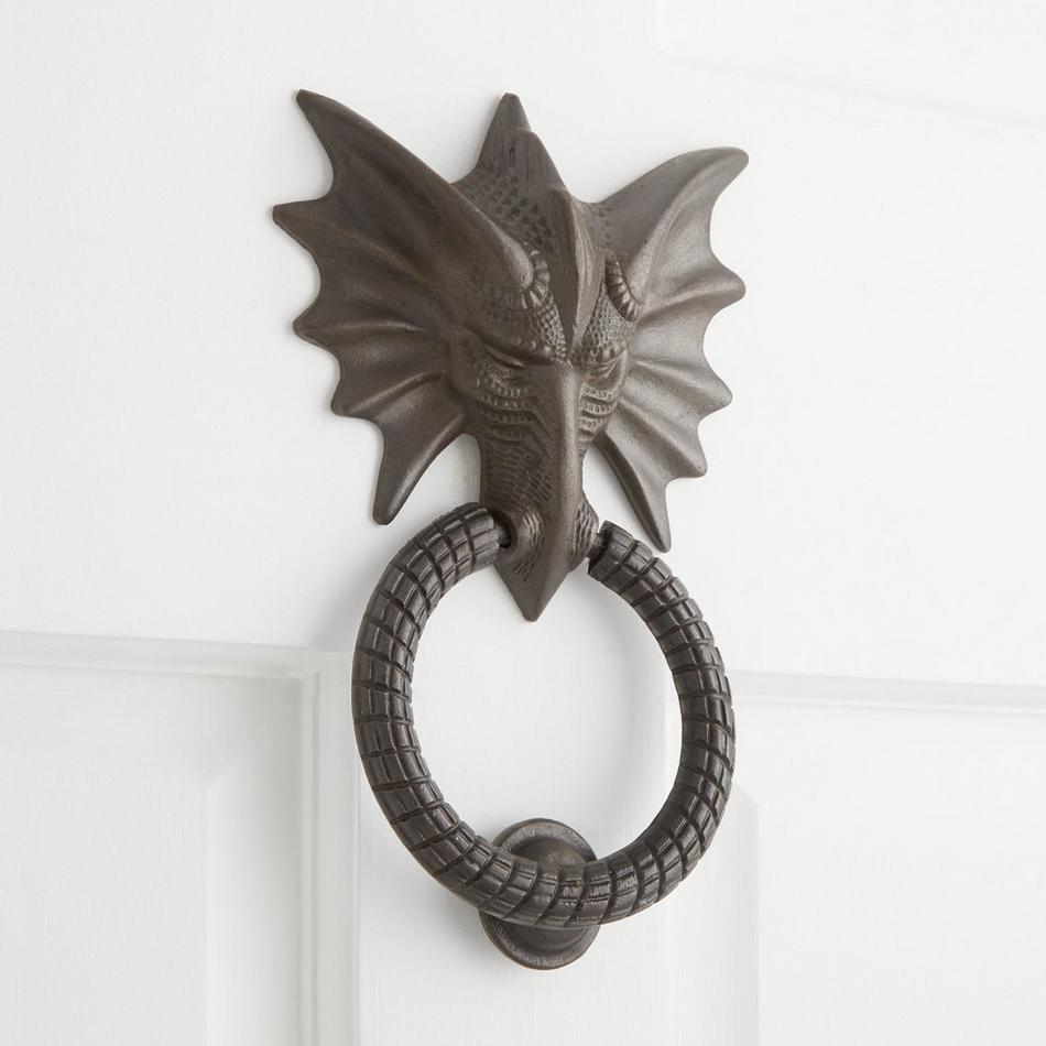 Dragon Cast Iron Door Knocker - Beeswax Iron, , large image number 0