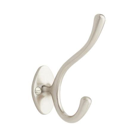 Solid Brass Small Double Coat Hook - Brushed Nickel