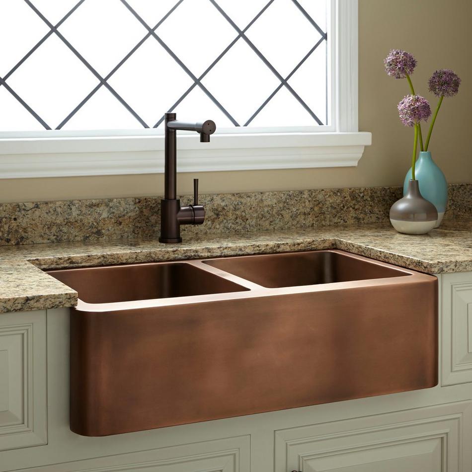 35" Aberdeen Double-Bowl Copper Farmhouse Sink, , large image number 0