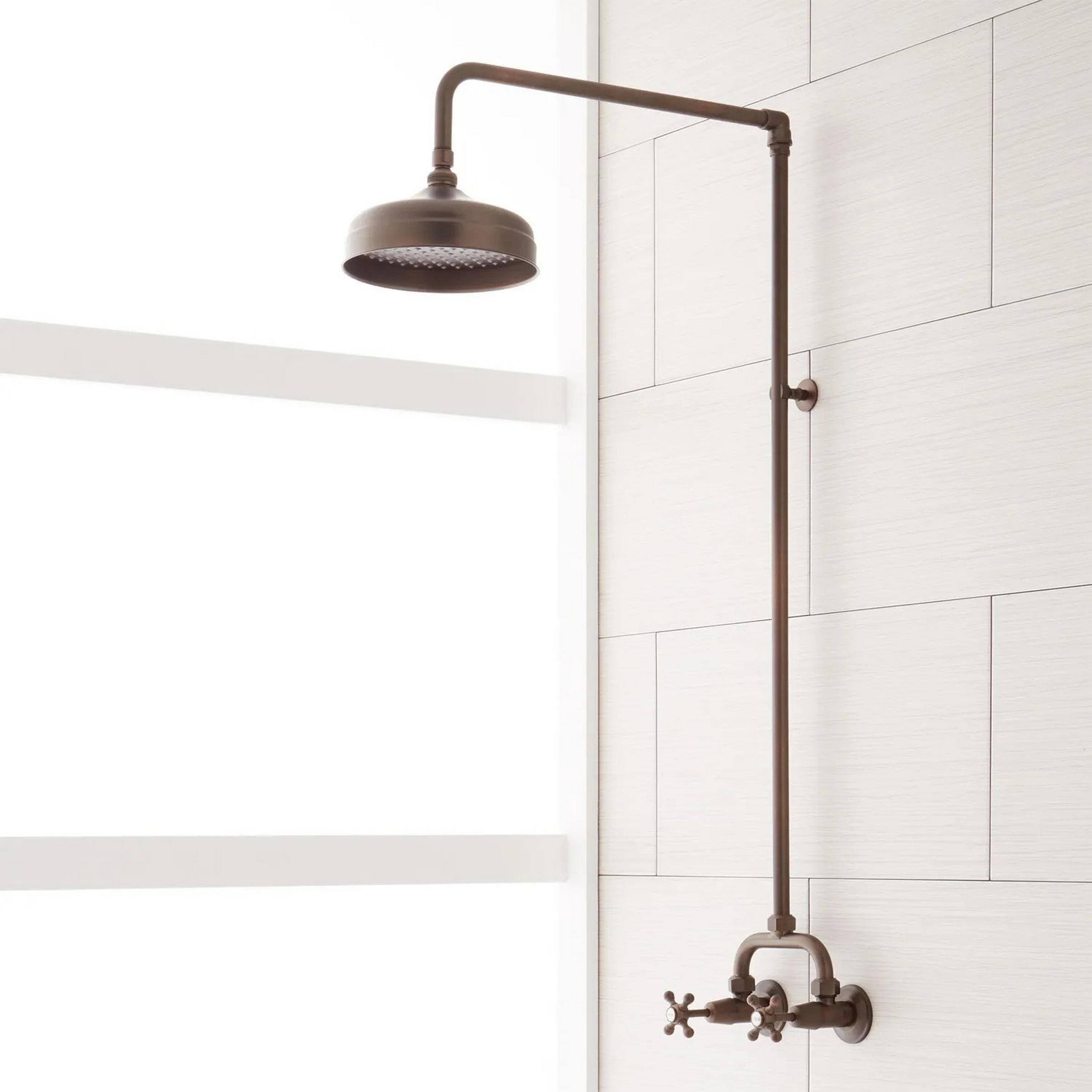 Baudette Exposed Pipe WallMount Shower With Rainfall Shower Head