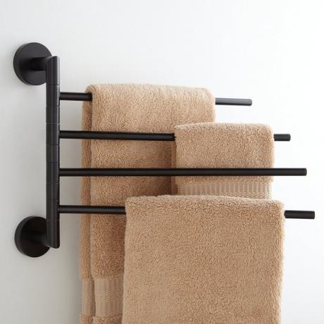 Kirana Teak Towel Rack with Hooks - Black Teak | Signature Hardware