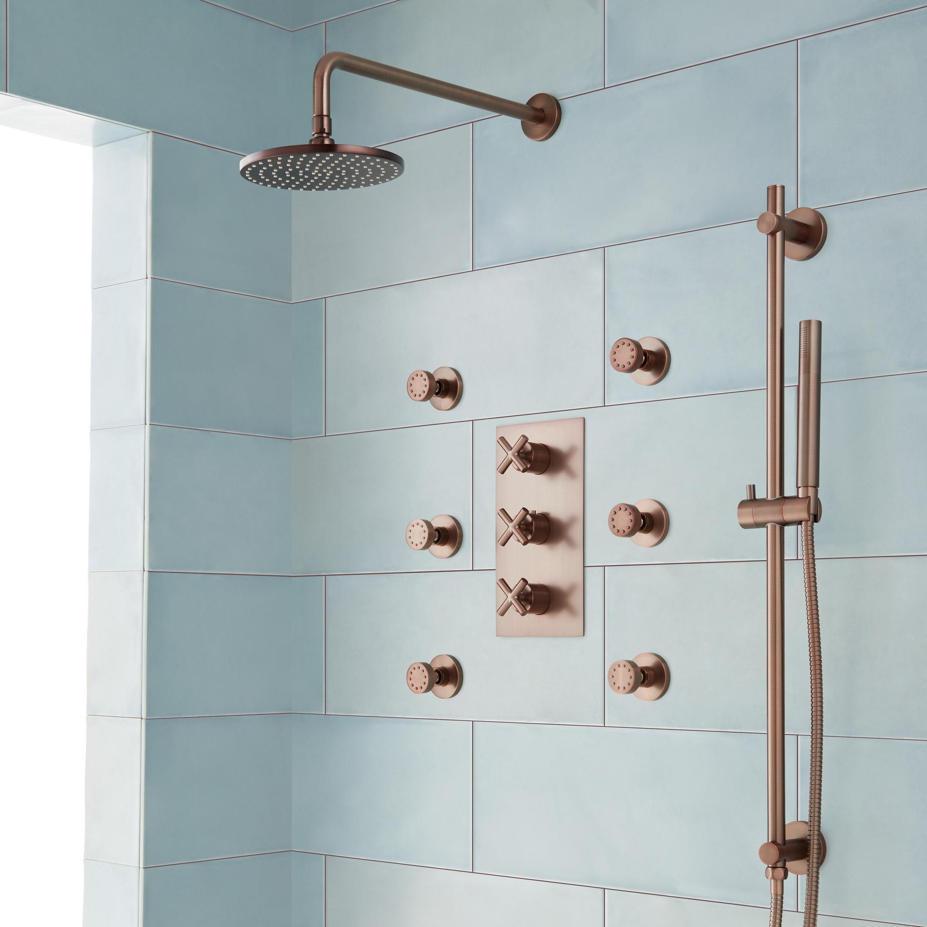 Exira Thermostatic Shower System Hand Shower and 6 Body Sprays Oil