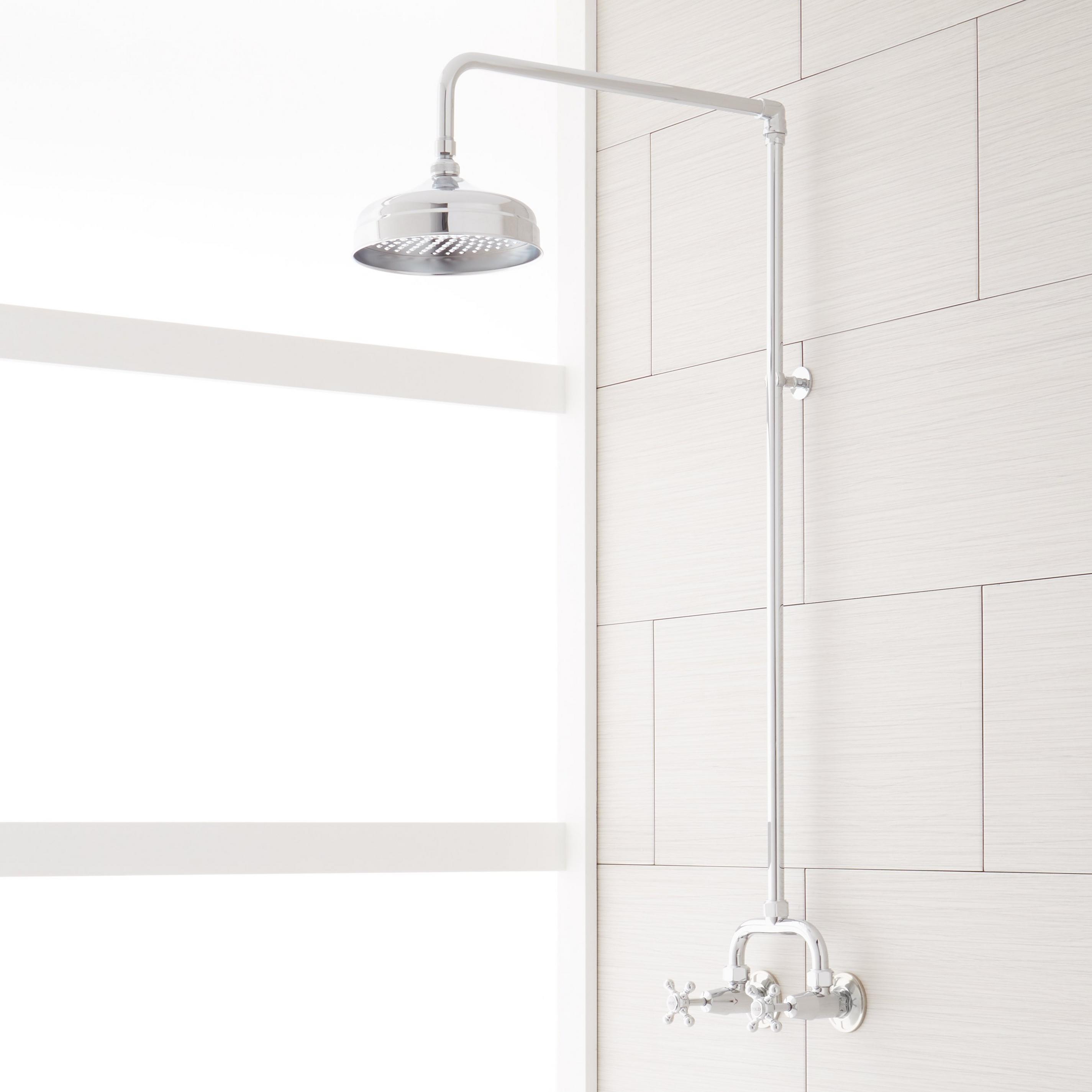 Baudette Exposed Pipe WallMount Shower With Rainfall Shower Head