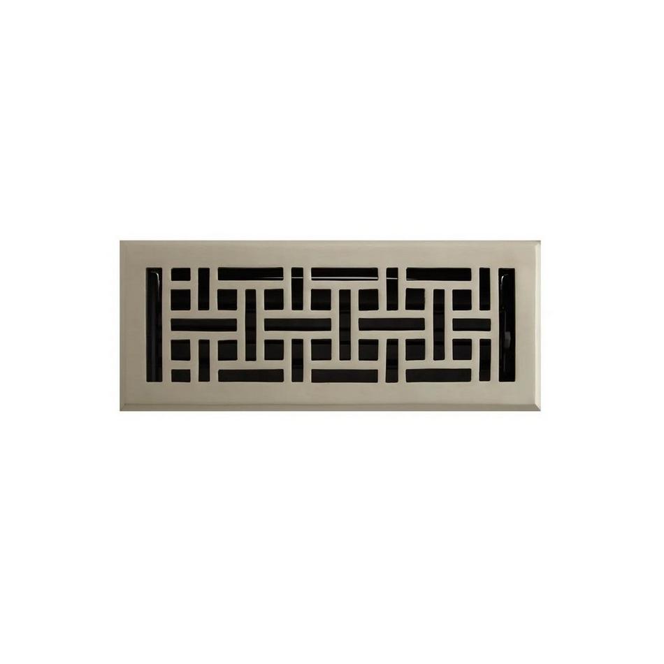 Wicker Style Brass Floor Register - Brushed Nickel 4" x 8" (5" x 9-1/8" Overall), , large image number 0
