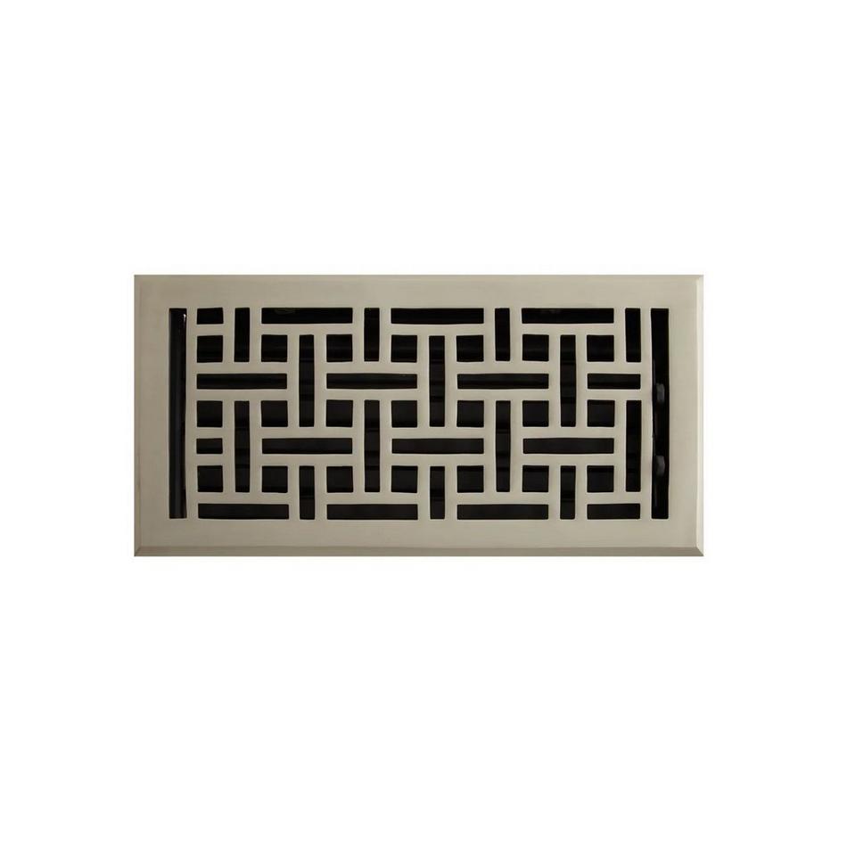 Wicker Style Brass Floor Register - Brushed Nickel 6" x 8" (6-5/8" x 9-1/8 Overall), , large image number 0