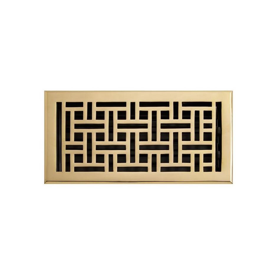 Wicker Style Brass Floor Register - Polished Brass 6" x 14" (6-3/4" x 15-1/2" Overall), , large image number 0