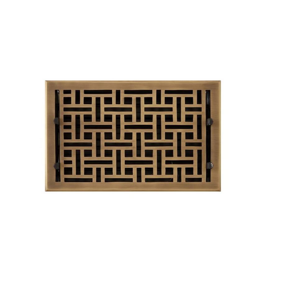 Wicker Style Brass Floor Register - Antique Brass 8" x 14" (9-3/8" x 15-1/4" Overall), , large image number 0