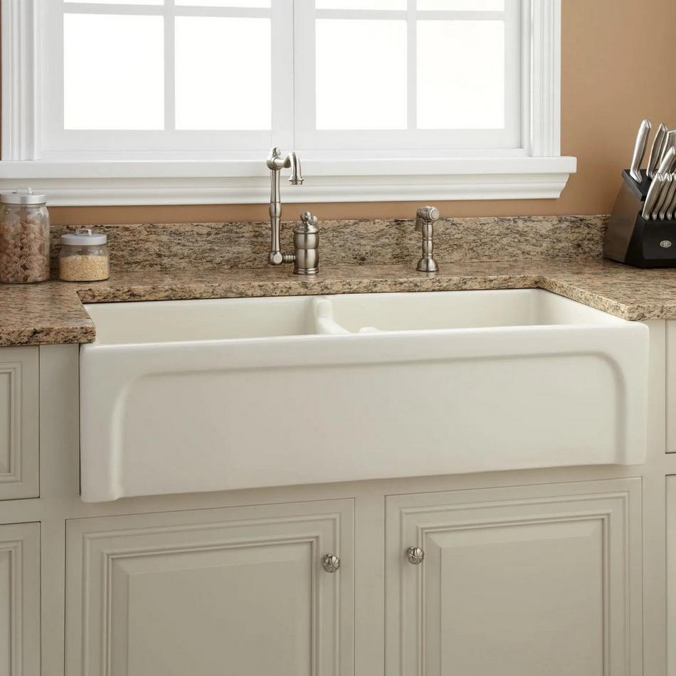 39" Risinger Double-Bowl Fireclay Farmhouse Sink - Casement Apron - Biscuit, , large image number 0