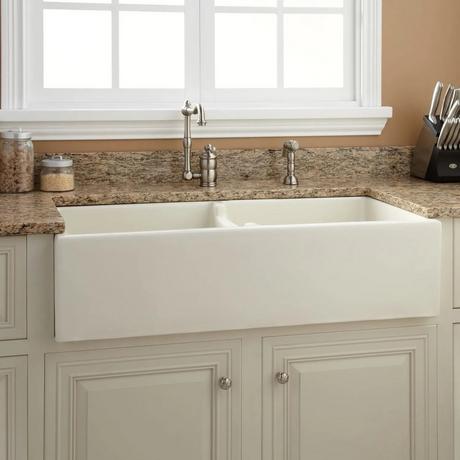 39" Risinger Double-Bowl Fireclay Farmhouse Sink - Biscuit