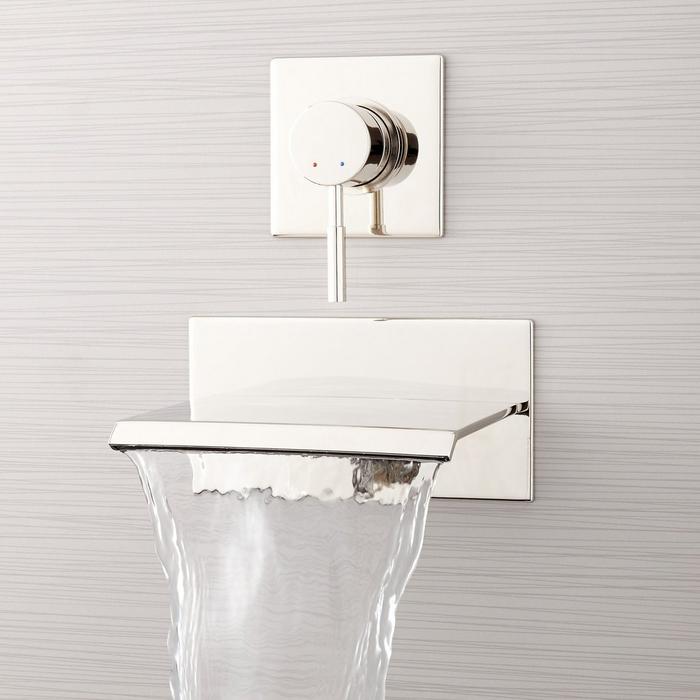 Lavelle Wall-Mount Waterfall Tub Faucet in Polished Nickel