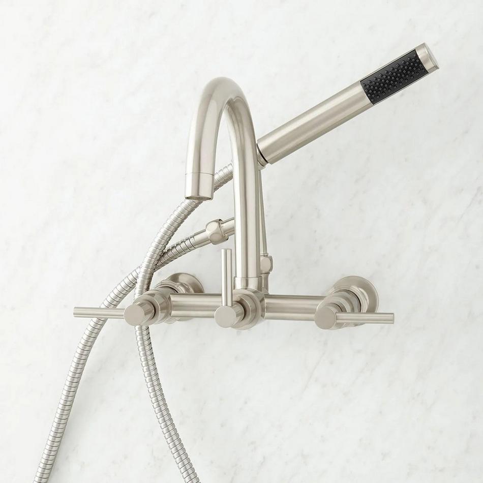 Sebastian Wall-Mount Tub Faucet with Lever Handles and 4" Wall Couplers - Brushed Nickel, , large image number 0