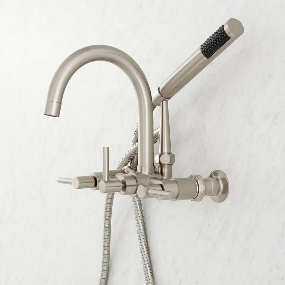 Sebastian Wall-Mount Tub Faucet with Lever Handles and 4" Wall Couplers - Brushed Nickel, , large image number 1