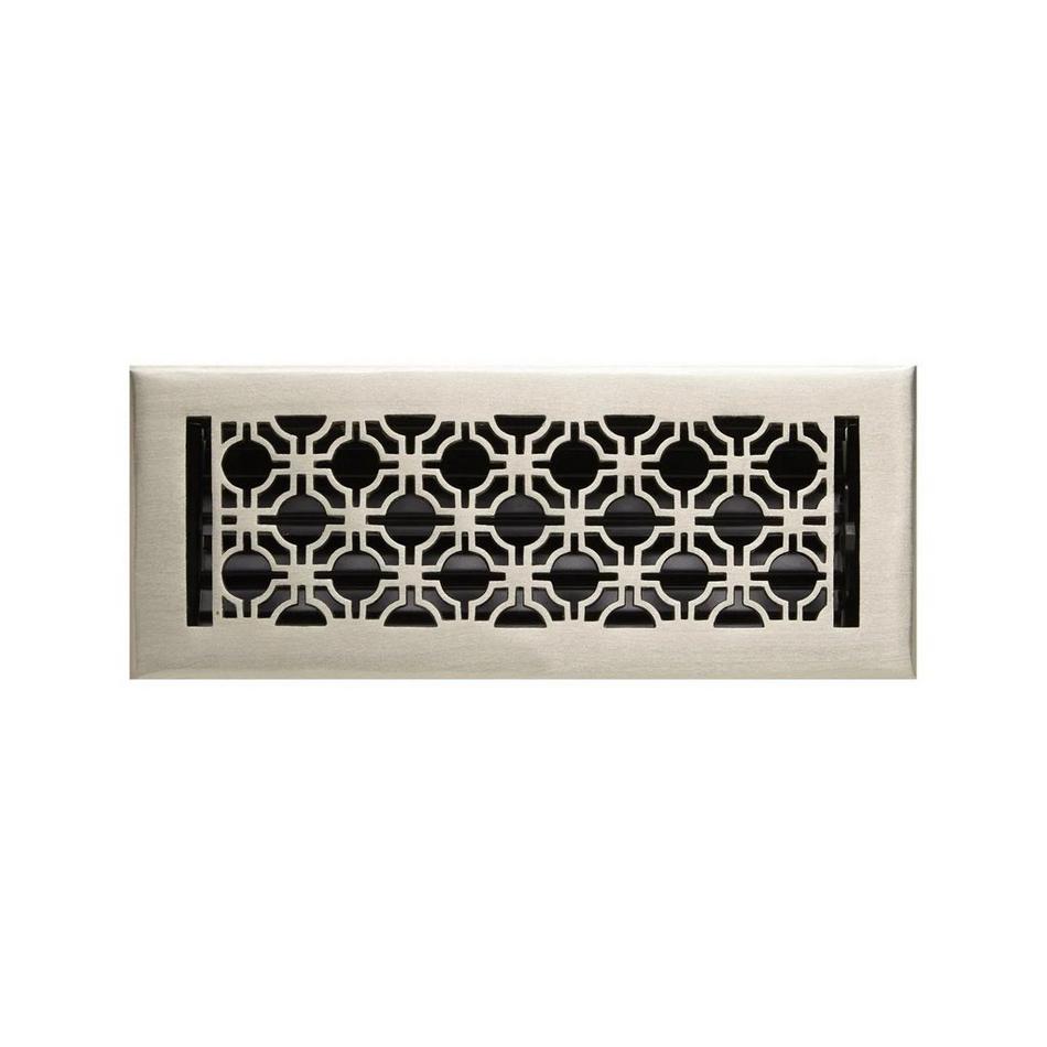 Geometric Brass Floor Register - Brushed Nickel 4"x12" (5-3/8"x13-5/8" Overall), , large image number 0