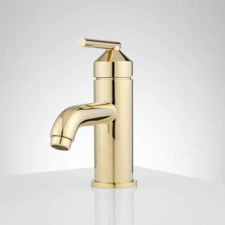 Engle Single-Hole Bathroom Faucet - Pop-Up Drain - Overflow - Polished Brass