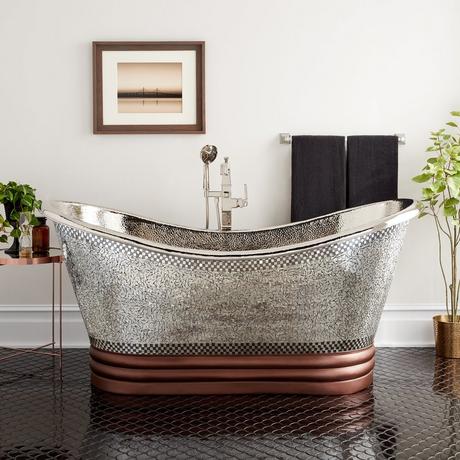 71" Anastasia Mosaic Nickel-Plated Copper Double-Slipper Tub - No Overflow