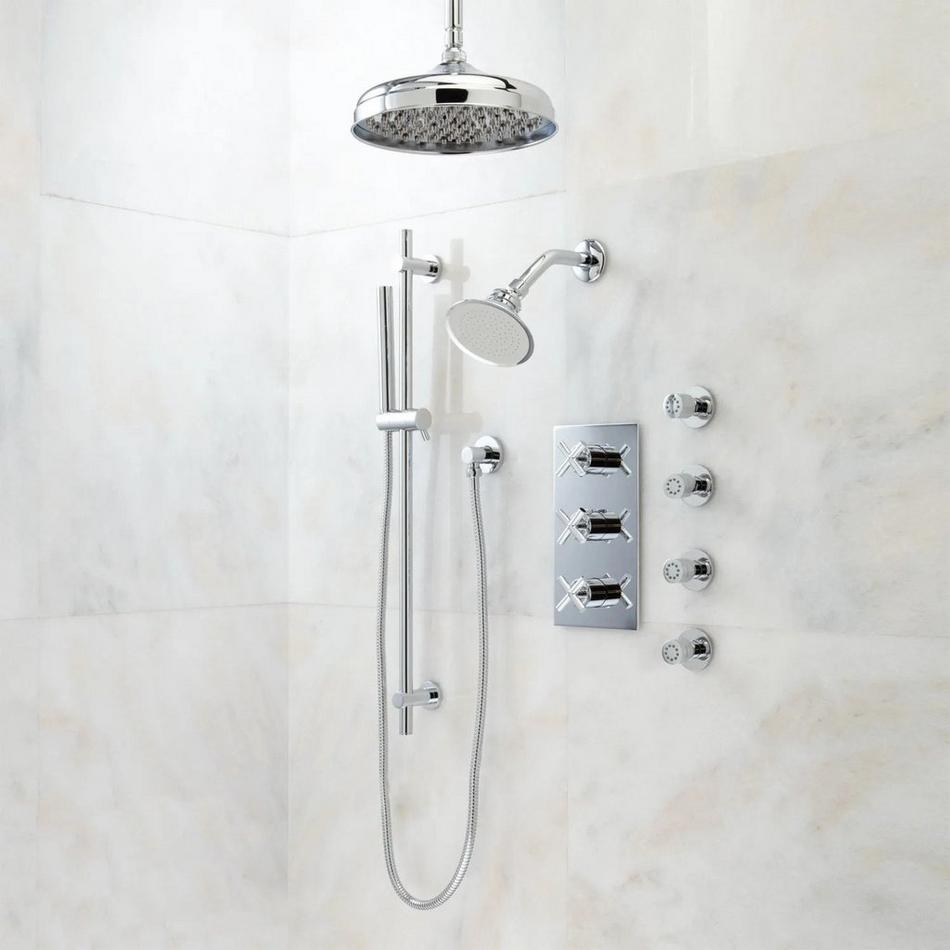 Exira Thermostatic Shower System - Dual Shower Heads, Hand Shower and 4 Body Sprays, , large image number 0
