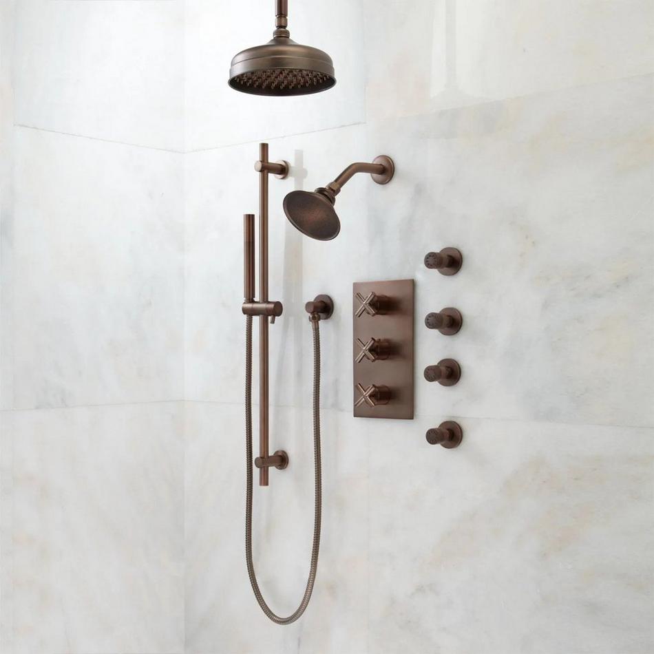 Exira Thermostatic Shower System - 8" Rainfall, Wall Shower, Hand Shower and 4 Sprays - Bronze, , large image number 0