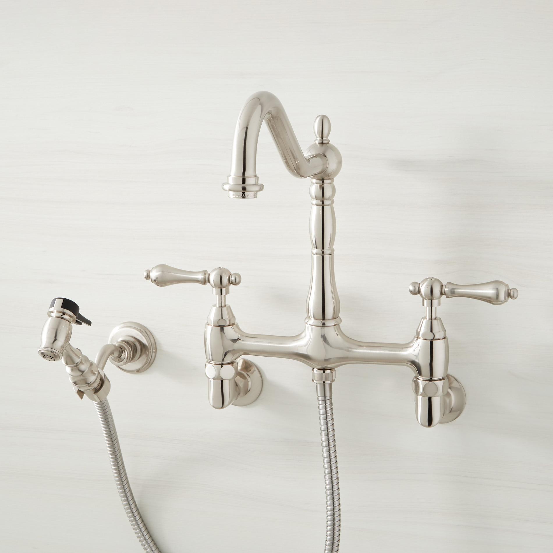 Felicity Wall-Mount Kitchen Faucet with Side Spray - Brushed Nickel ...