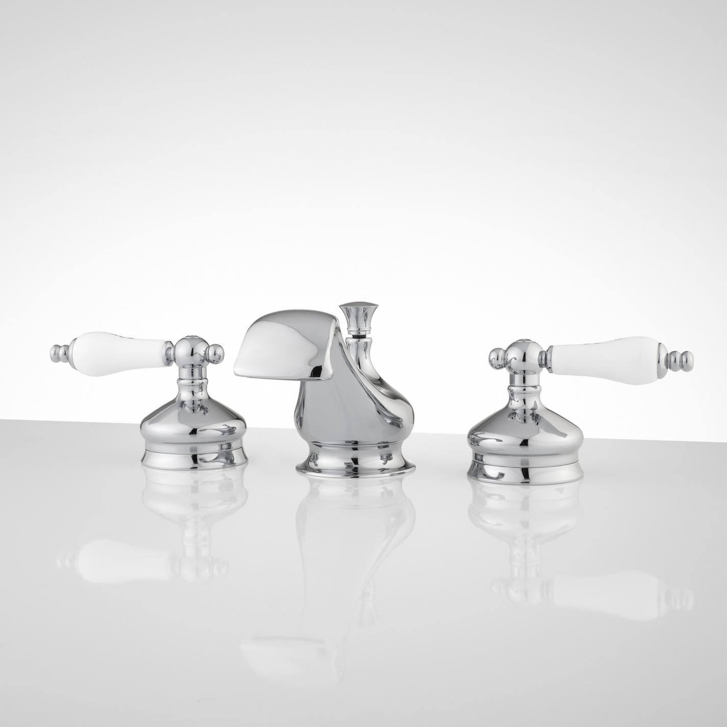 Shannon Widespread Bathroom Faucet Porcelain Lever Handles Polished
