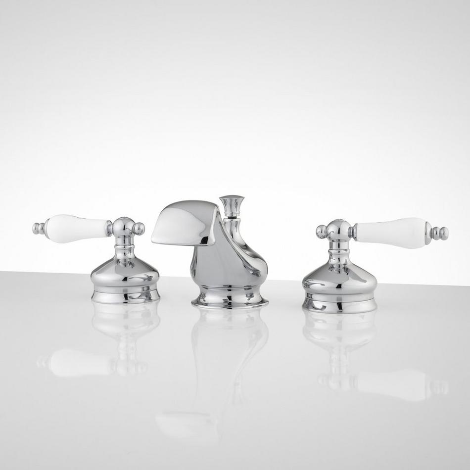 Shannon Widespread Bathroom Faucet - Porcelain Lever Handles - Polished Brass, , large image number 2