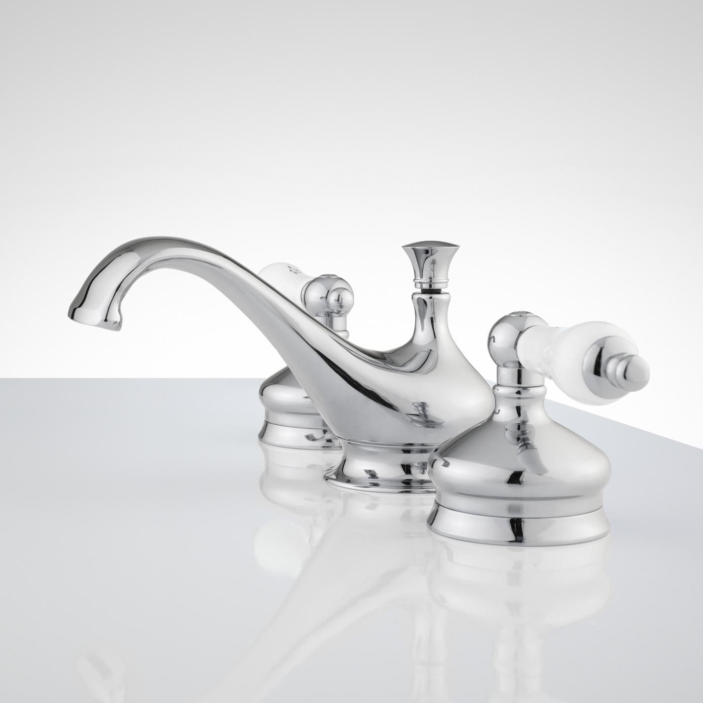 Shannon Widespread Bathroom Faucet Porcelain Lever Handles Polished