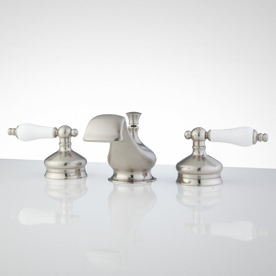 Shannon Widespread Bathroom Faucet - Porcelain Lever Handles - Polished Brass, , large image number 0