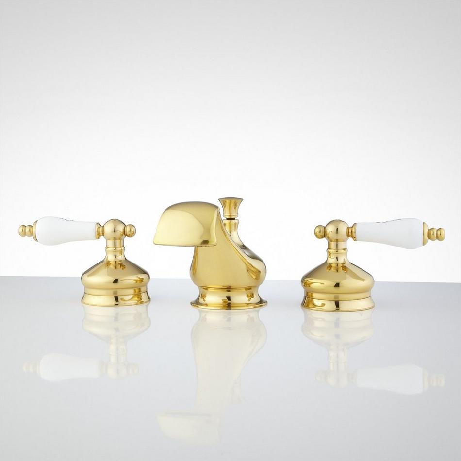 Shannon Widespread Bathroom Faucet - Porcelain Lever Handles - Polished Brass, , large image number 6