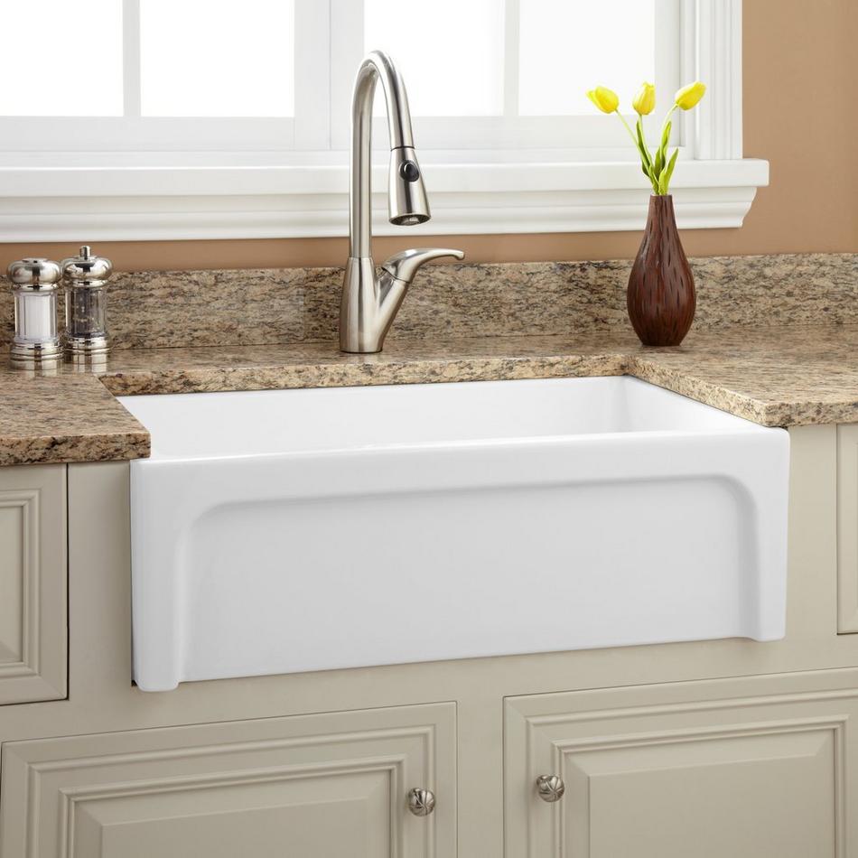 30" Risinger Fireclay Farmhouse Sink - Casement Apron - White, , large image number 0