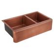 36" Tegan 70/30 Offset Double-Bowl Hammered Copper Farmhouse Sink - Small Bowl Right, , large image number 1
