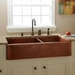 42" Fiona 60/40 Offset Double-Bowl Hammered Copper Farmhouse Sink, , large image number 0