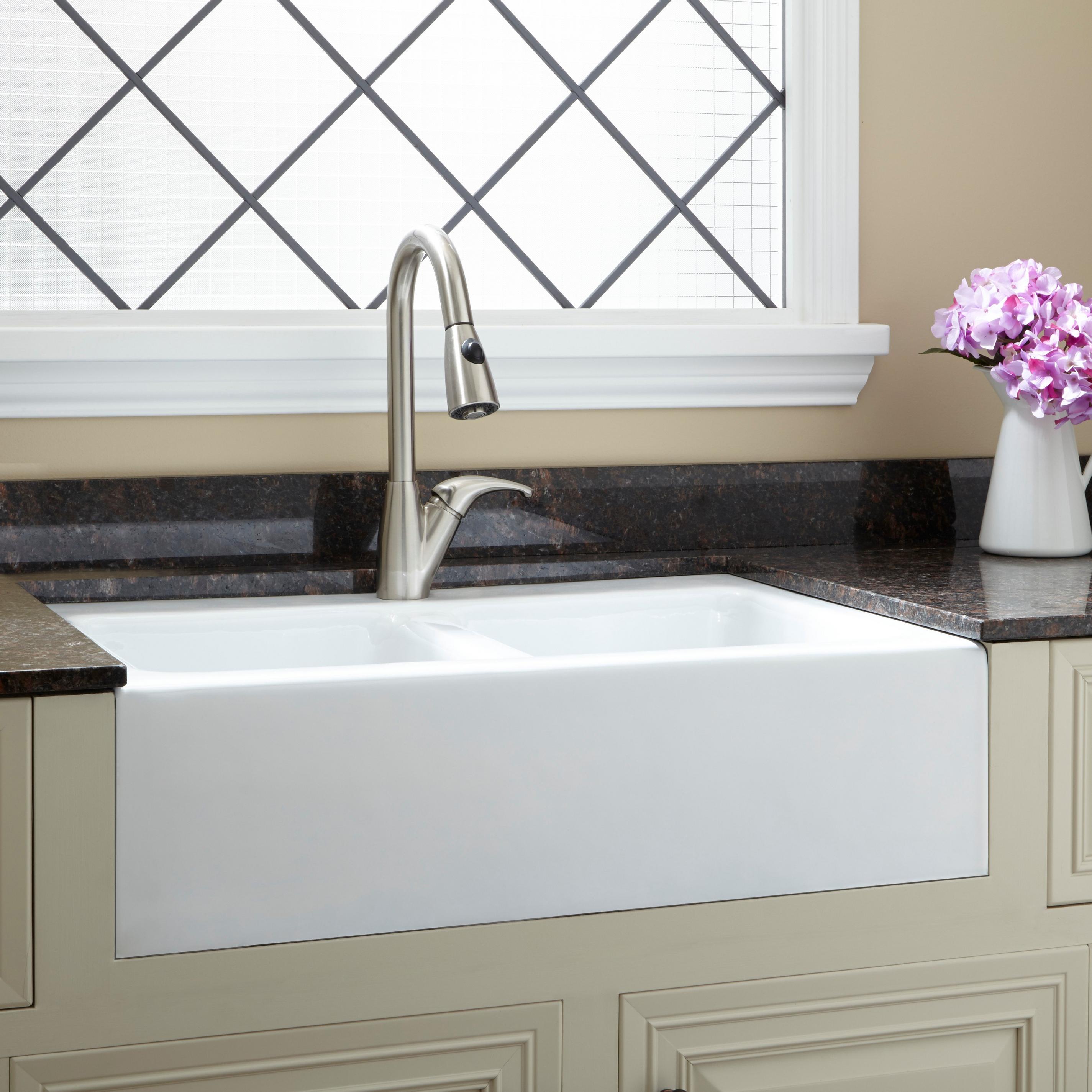 33" Angove Double-Bowl Cast Iron Farmhouse Sink - Single Faucet Hole