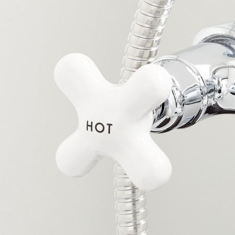 Freestanding Telephone Tub Faucet, Supplies and Valves - Porcelain Cross Handles