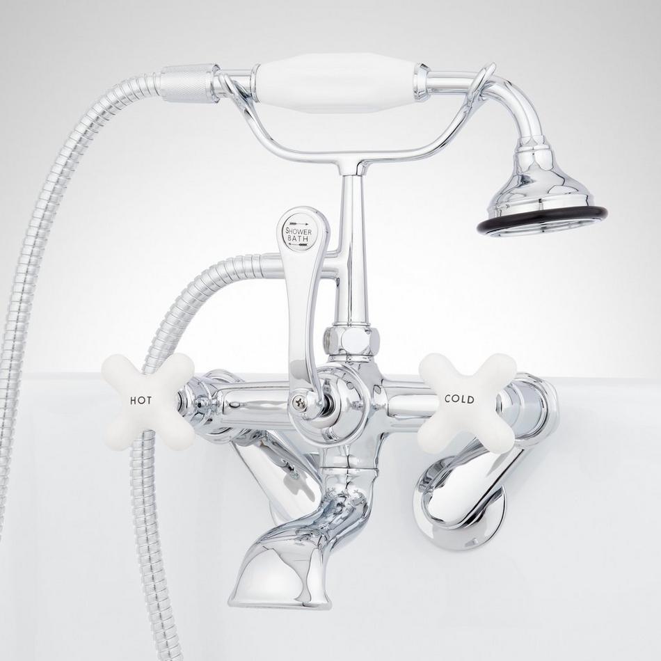 Tub Wall-Mount Telephone Faucet & Hand Shower - Porcelain Cross Handle, , large image number 0