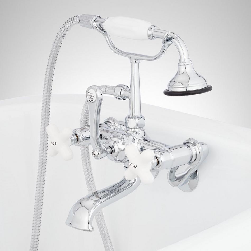 Tub Wall-Mount Telephone Faucet & Hand Shower - Porcelain Cross Handle, , large image number 1
