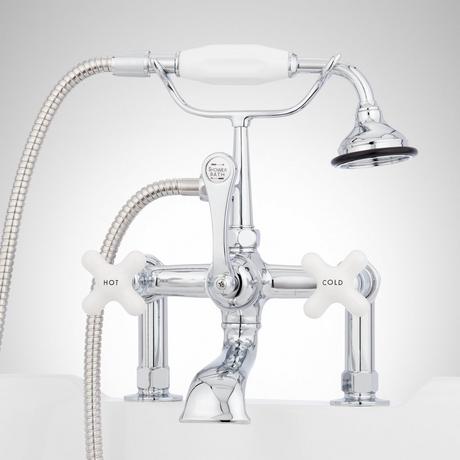 Deck-Mount Telephone Faucet with Porcelain Cross Handles and Deck Couplers