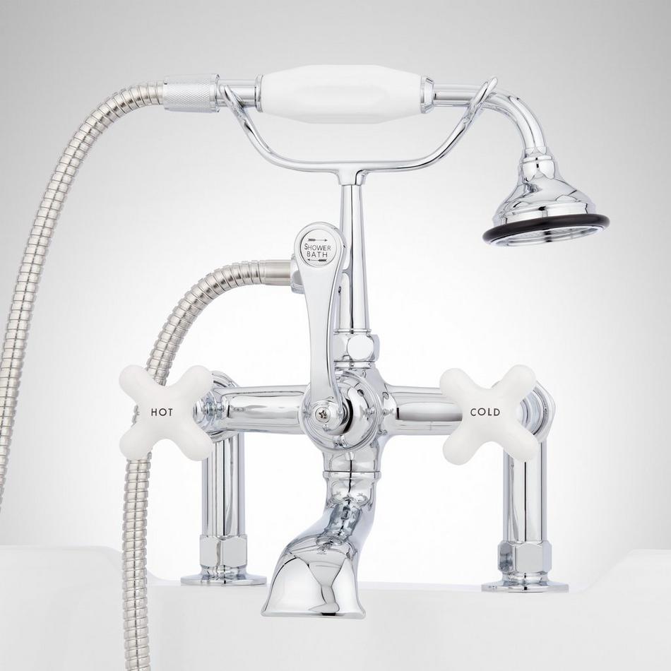 Deck-Mount Telephone Faucet with Porcelain Cross Handles and Deck Couplers, , large image number 1