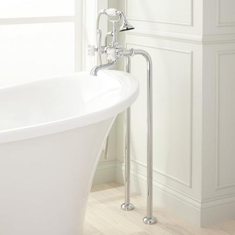 Freestanding Telephone Tub Faucet & Supplies - Porcelain Cross Handles