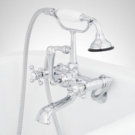 Tub Wall-Mount Telephone Faucet and Hand Shower - Vintage Cross Handles