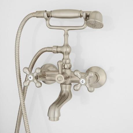Barlow Wall Mount Tub Faucet and Hand Shower with Metal Cross Handles