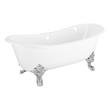 59" Lena Cast Iron Double-Slipper Clawfoot Tub - White - 7" Rim Holes - Chrome Feet - Less Drain, , large image number 0