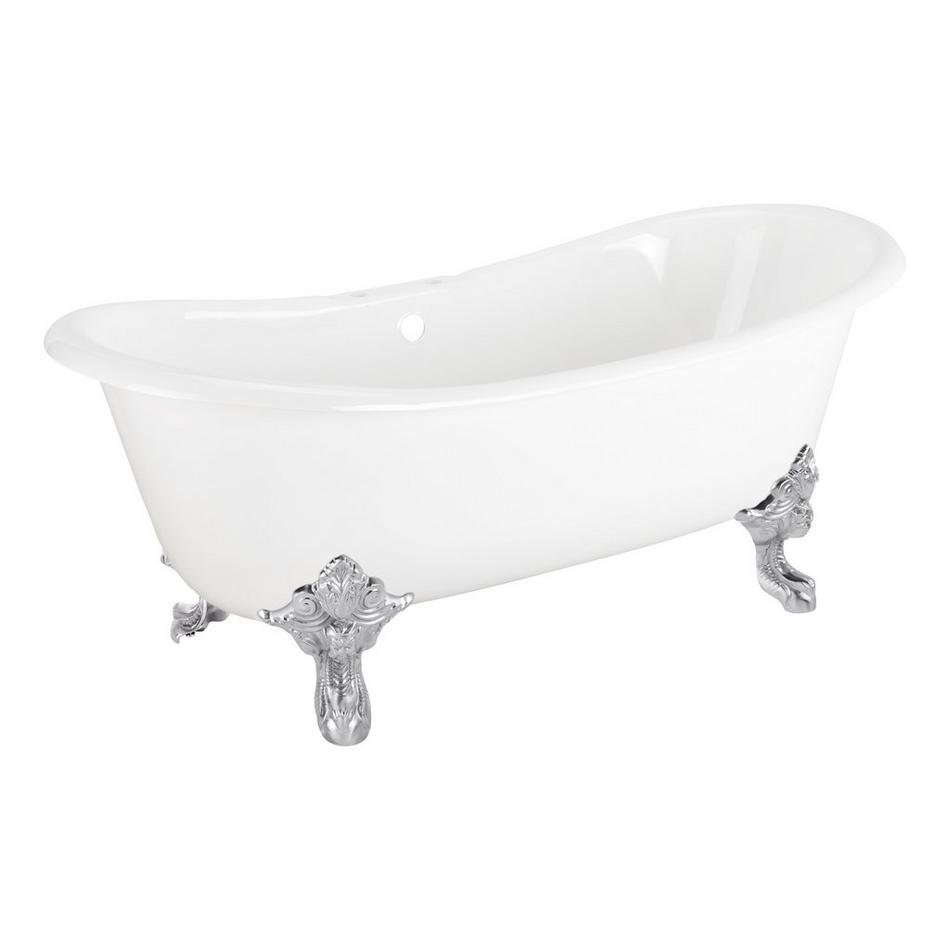 59" Lena Cast Iron Double-Slipper Clawfoot Tub - White - 7" Rim Holes - Chrome Feet - Less Drain, , large image number 0